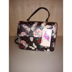 Luv Betsey By Betsey‎ Johnson Butterfly Roses Heart Black Satchel/Crossbody NWT